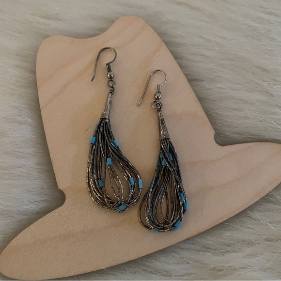 Vintage Beaded Earring Bracelet Set Sterling Silver & Turquoise Native American - Picture 5 of 9